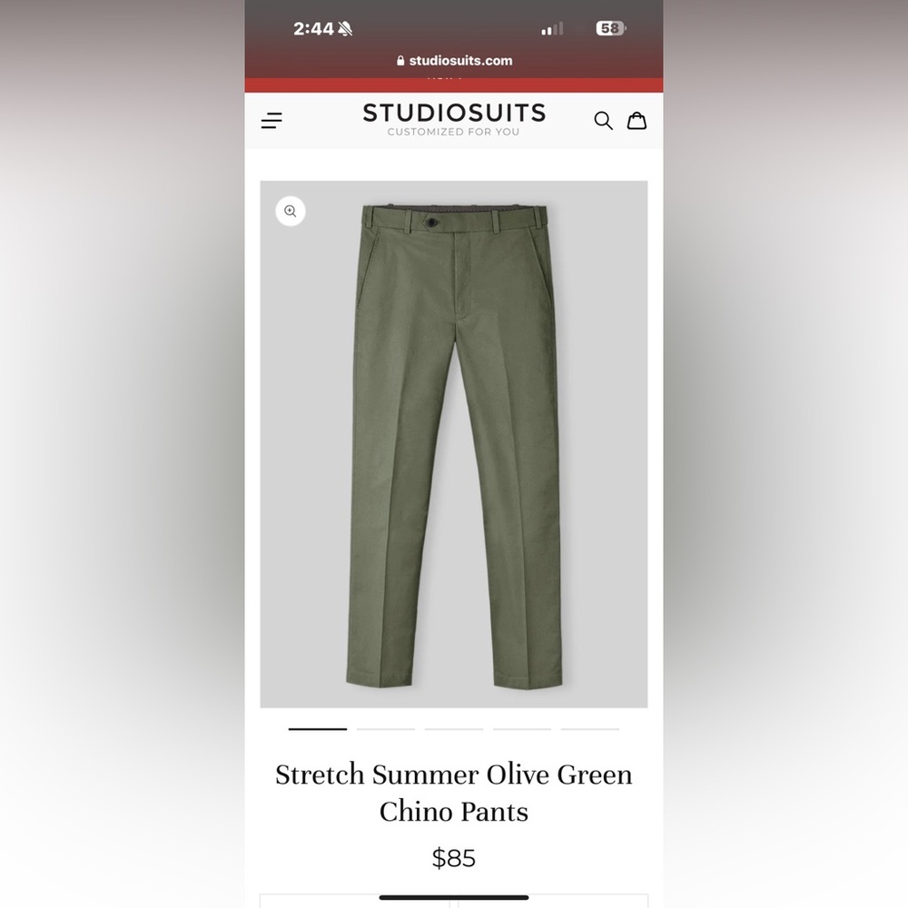 Studio Suits | Summer Olive Green | Chino Pant NWT